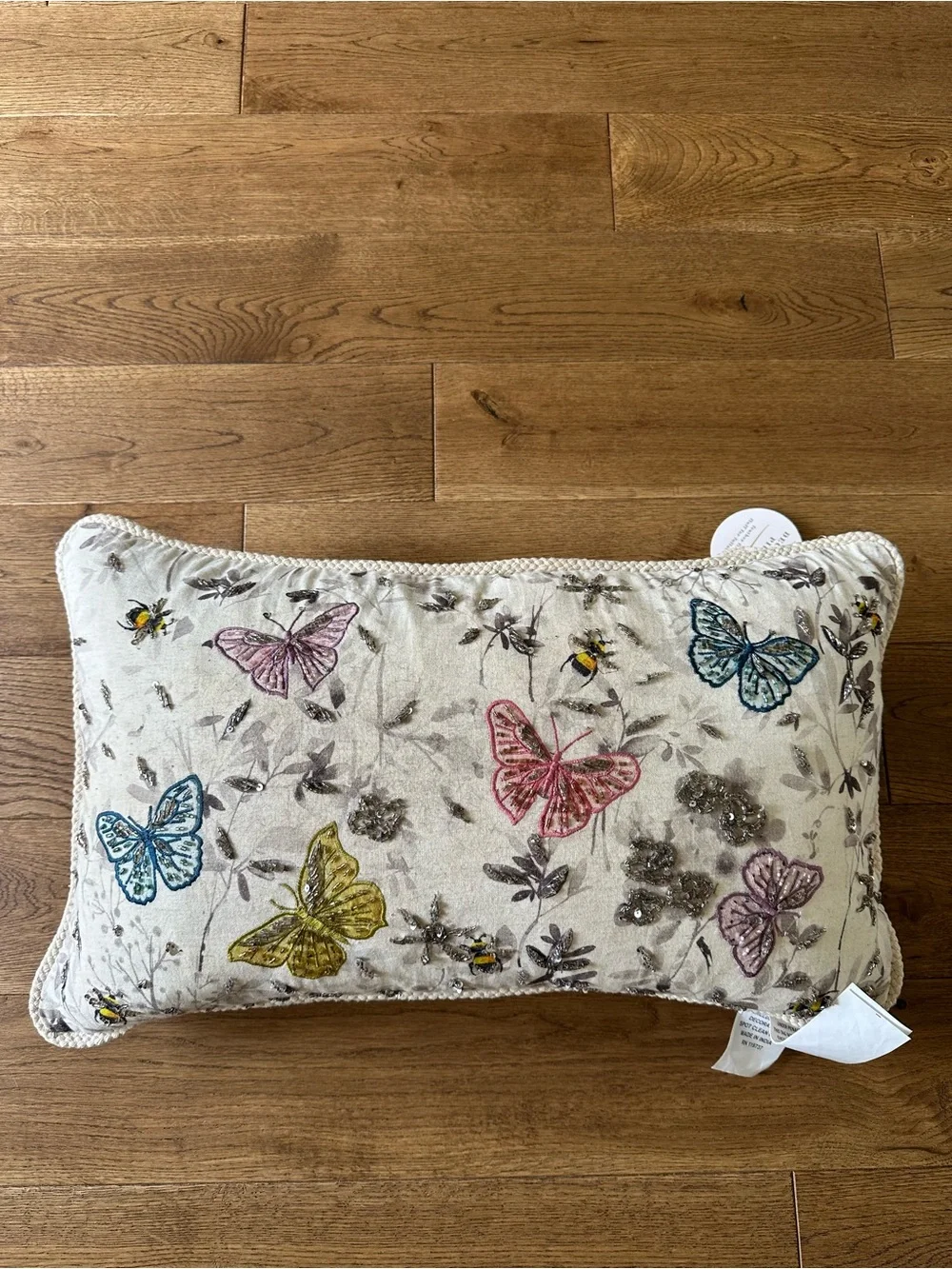 NORDSTROM FLORENCE Decorative Pillow Embroidered Cotton Linen 100% Duck Feathers